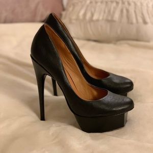Black Leather Platform Stilettos by LAMB